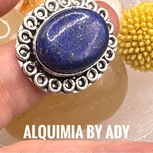 Lapis lazuli Big Victorian drop silver ring gem - Picture 2 of 6